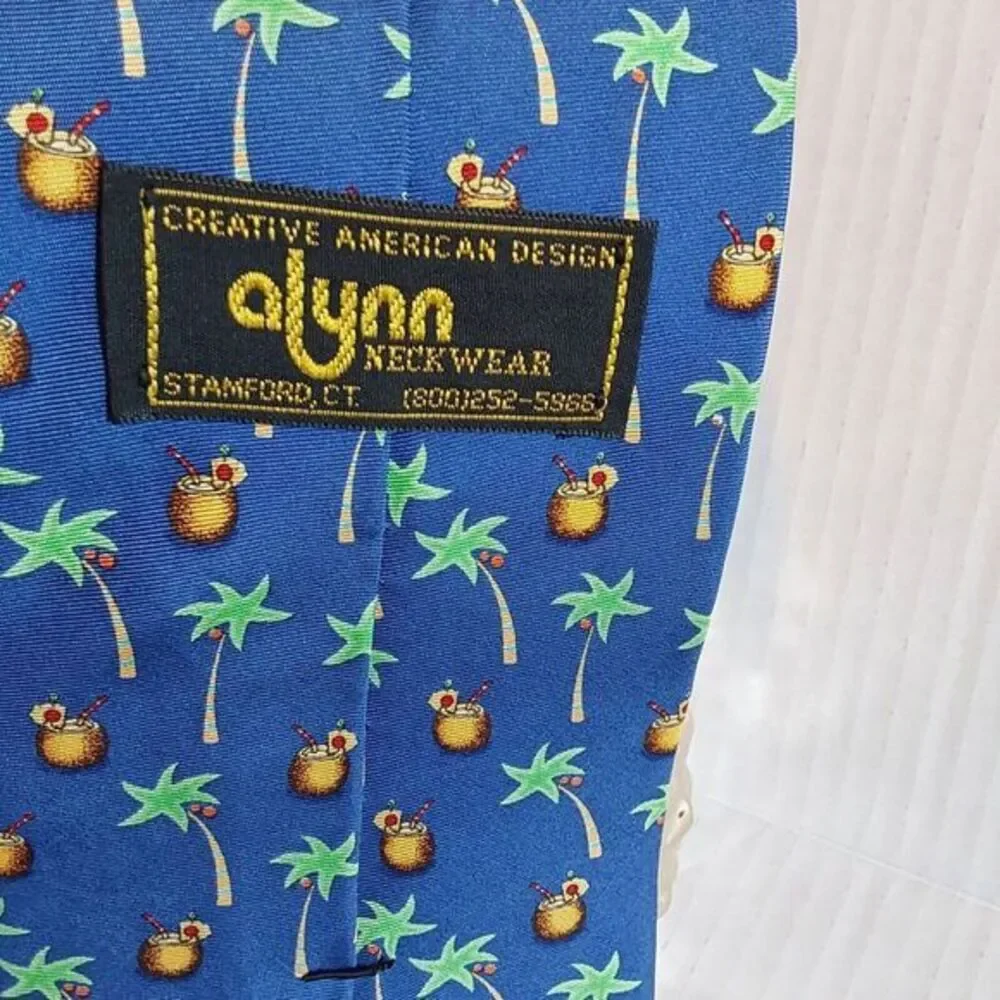 Alynn Mens Necktie 100% Silk USA Blue Multicolor Party Paradise‎ Tie
